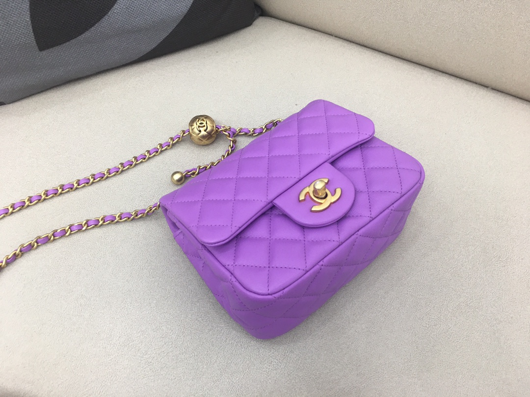 Mini Classic Flap Lambskin Bag AS1786 Purple/Gold